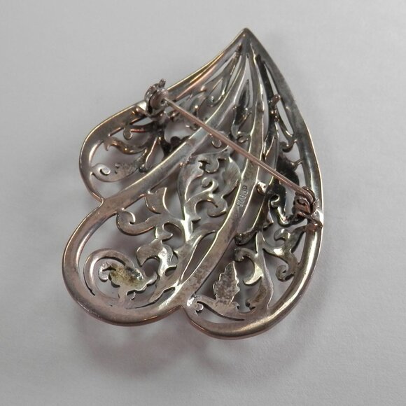 Doug Paulus DP 925 India Sterling Silver Ornate Scroll Shell Fan Pin 2.5" Brooch - Picture 4 of 7